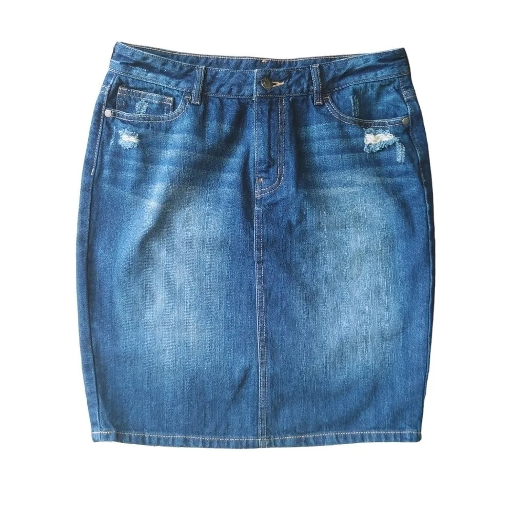 Buffalo David Bitton  Cecilia Denim Blue Cotton Midi Mid Rise Jean Skirt, 28